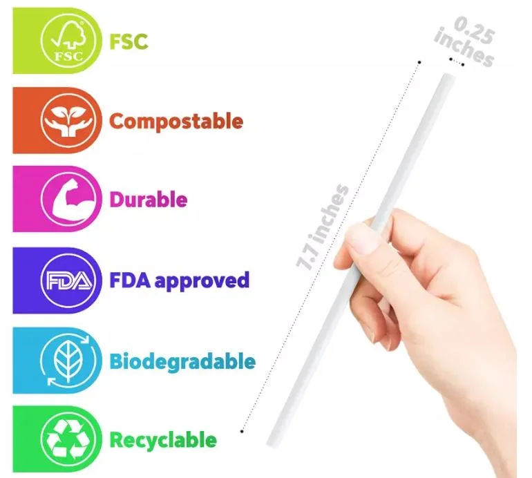 PLA Material Colorful Bubble Tea Straight Straw Degradable Individually Packaged Straws with Wrap Printing Paper