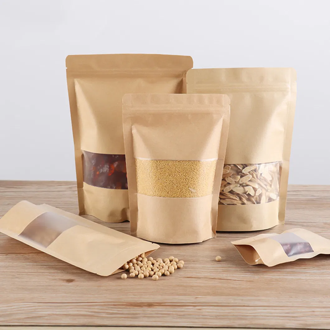 Basic Customization Ziplock Waterproof Tea Bag Coffee Bag Ziplock Kraft Window Paper Food Packaging Bag