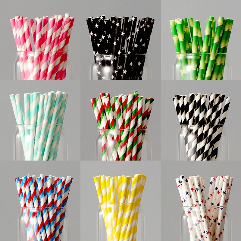 PLA Material Colorful Bubble Tea Straight Straw Degradable Individually Packaged Straws with Wrap Printing Paper