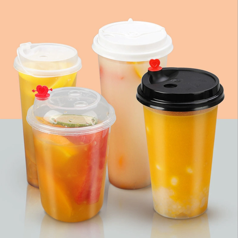 Disposable Milktea Cup 500ml 700ml Slim Empty Plastic PP Cold Press Juice Cup with Colorful Cap Customized Logo