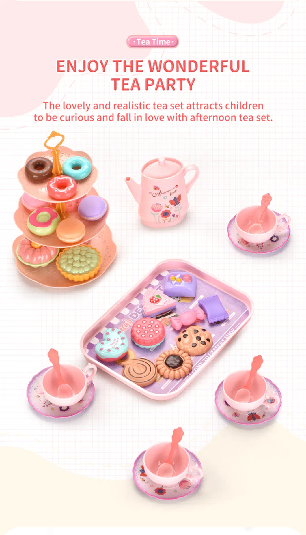 Sy Toys Girl Party Gift Box 3 Layer Dessert Stand Plastic Doughnut Cake Pretend Play Afternoon Tea Set Toy