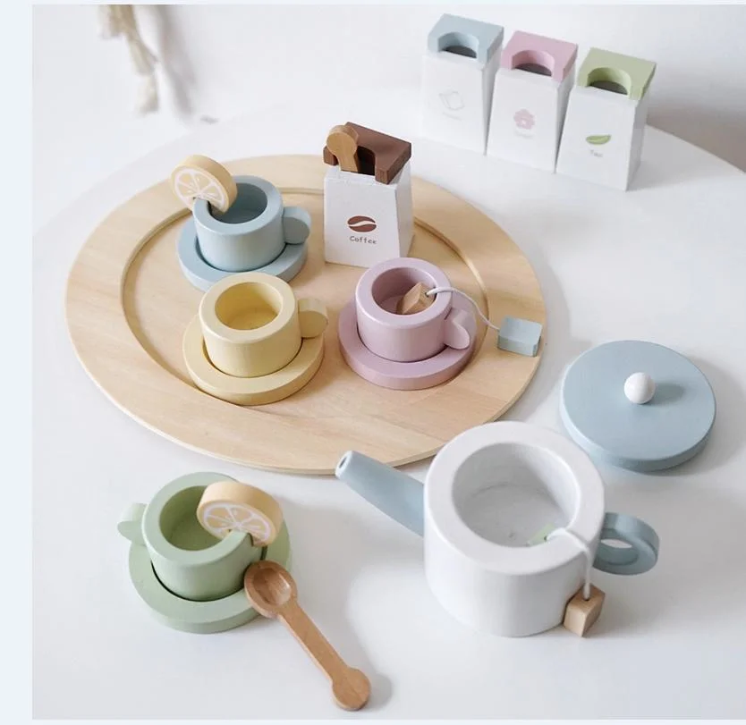 Role Play Simulation Tea Party Set Wood Afternoon Tea Set Wooden Toy