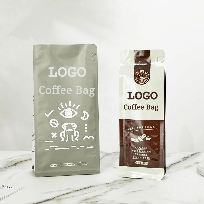 Custom Printed Eco Small Empty White Biodegradable Compostable Flat Bottom Drip Beans Packaging Coffee Bag with Valve and Zipper