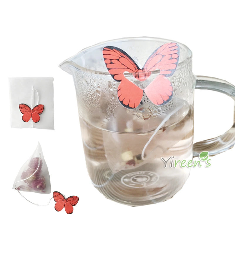 Colorful Butterfly Tag, 58 X 70mm Empty Nylon Tea Bags, Pyramid Transparent Filter Bags Disposable Imported Nylon Tea Filters