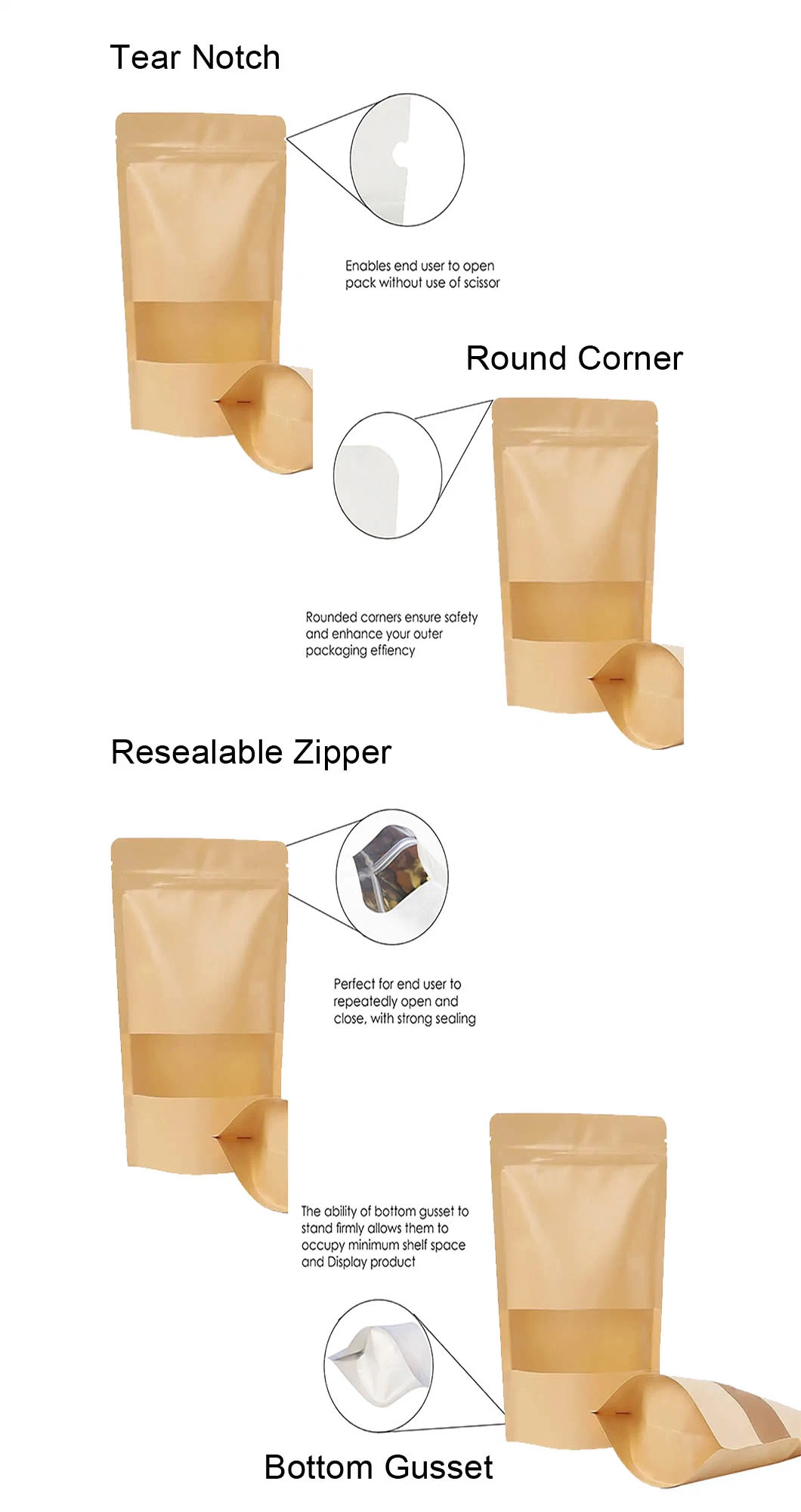 Coffee/Tea Ziplock Bags Biodegradable Snack Portable Packing Bags Certified Manufacturer Outlet Craft Paper Packaging