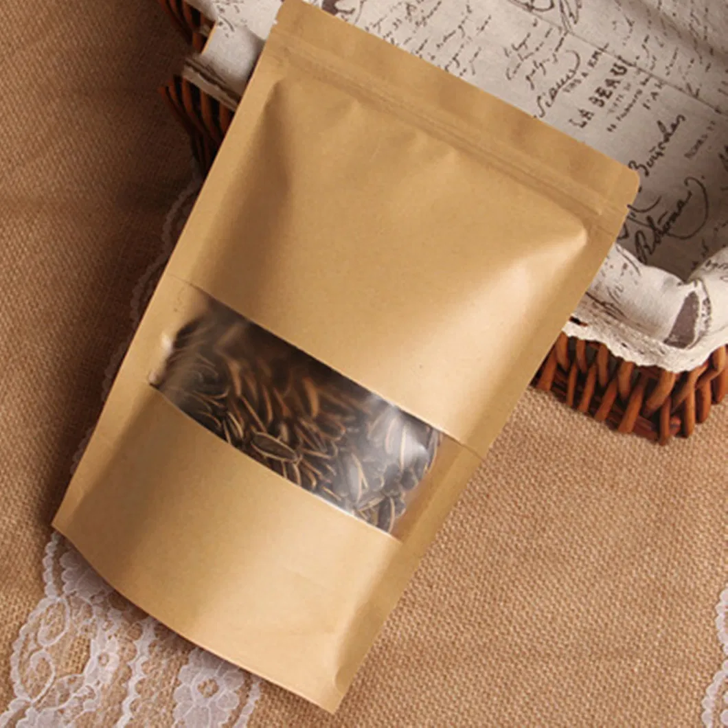 Basic Customization Ziplock Waterproof Tea Bag Coffee Bag Ziplock Kraft Window Paper Food Packaging Bag