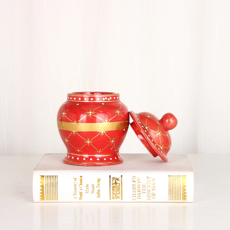 J278r Cutie Desktop Decoration Ceramic Red Ginger Jar Vase Sitting Room Mini Candy Black Tea Canister Honey Jar