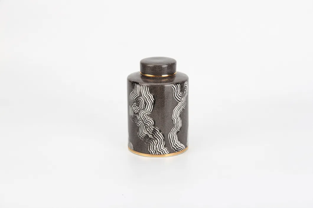 J025 Modern Fashion Porcelain Smudging Ink Pattern Decor Jar Vase Set Scandinavian Home Decoration Ceramic Black Tea Jar