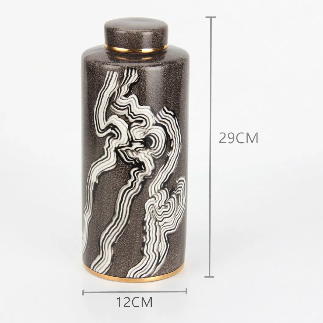 J025 Modern Fashion Porcelain Smudging Ink Pattern Decor Jar Vase Set Scandinavian Home Decoration Ceramic Black Tea Jar