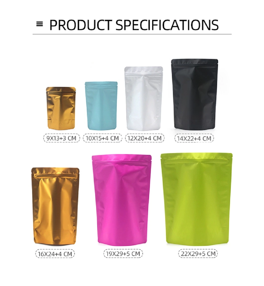 Wholesale Matte Printing 250g 500g 1kg Zip Top Aluminum Foil Self Standing Bags Food Packaging Bag