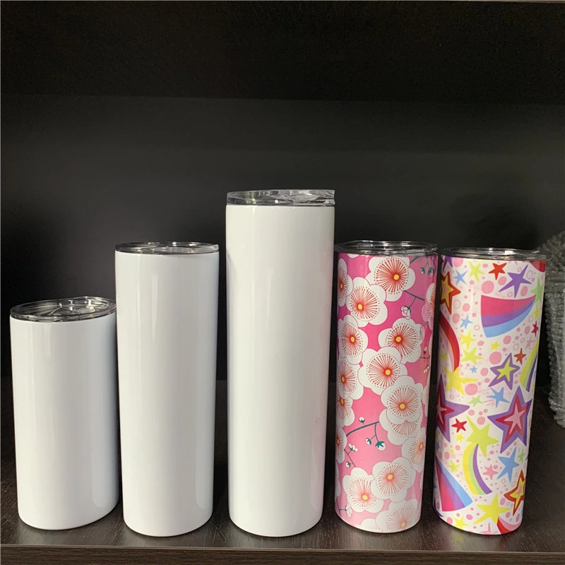 15oz 20oz 30oz Blank Sublimation White Blank DIY Total Straight Non Tapered All Straight Stainless Steel Vacuum Insulated with Metal Straws Lids Shrink Wrap