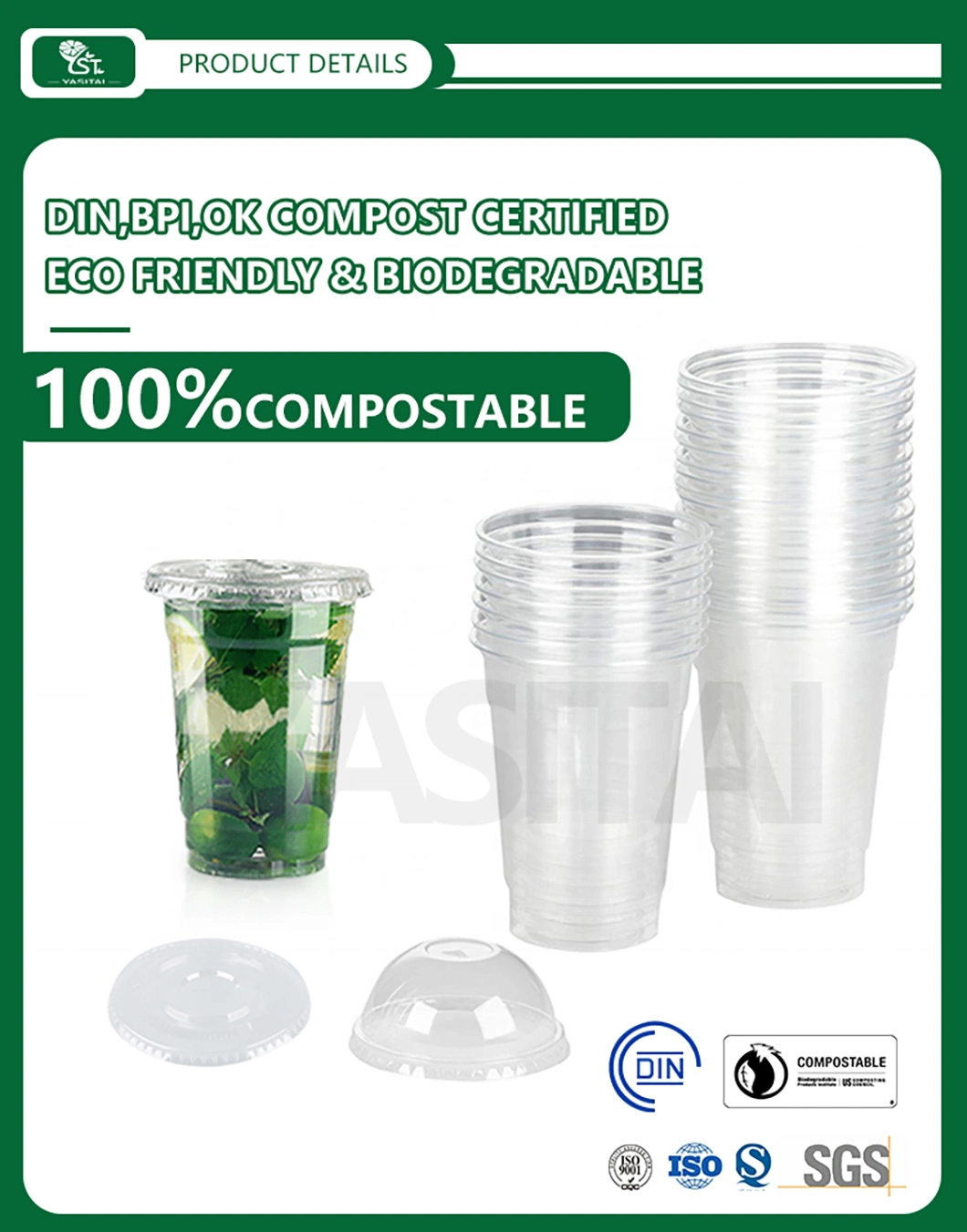 Yogurt Cup PLA Cup Clear Plastic Packaging Disposable with Lids for Cold Drinks Ice Coffee Tea Custom 10/12/14/16/20/24 Oz Party