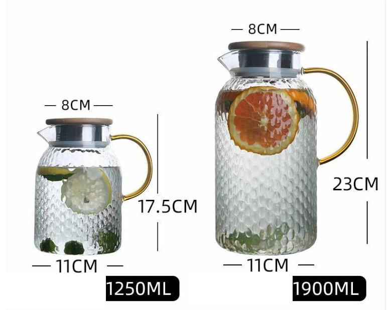 Large Capacity Glass Water Pitcher with Strainer Lid Beverage Carafe for Juice Lemon Water Iced Tea Glass Jug