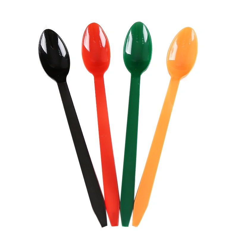 Wholesale 19cm Disposable Plastic Spoon Milk Tea Dessert Spoon Individually Packaged (BN-09)