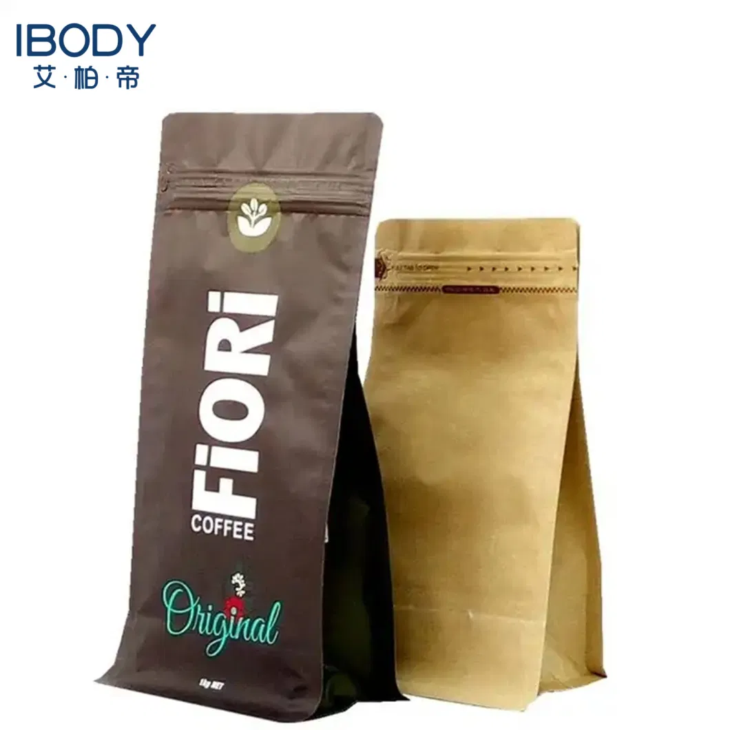 Free Samples Custom Printed 100g 250g 340g 5lb Empty Tea Coffee Beans Bags Valve Flat Bottom Mylar Packaging Pouch Bag with Zipper