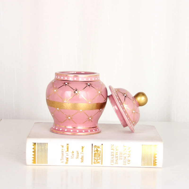 J278p Unique Design Thanksgiving Day Pink Decoration Candle Jar Mini Ceramic Sugar Coffee Tea Jars with Lids