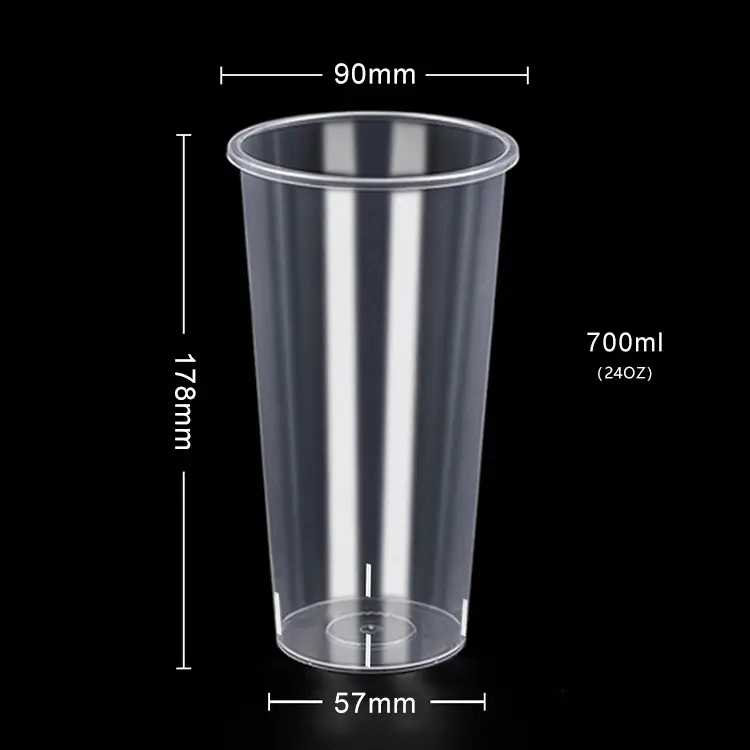 Food Grade Plastic 15oz 16oz PP Disposable Bubble Tea Cup with Lids for Cold Drinks Like Iced Coffee, Soda and Juice