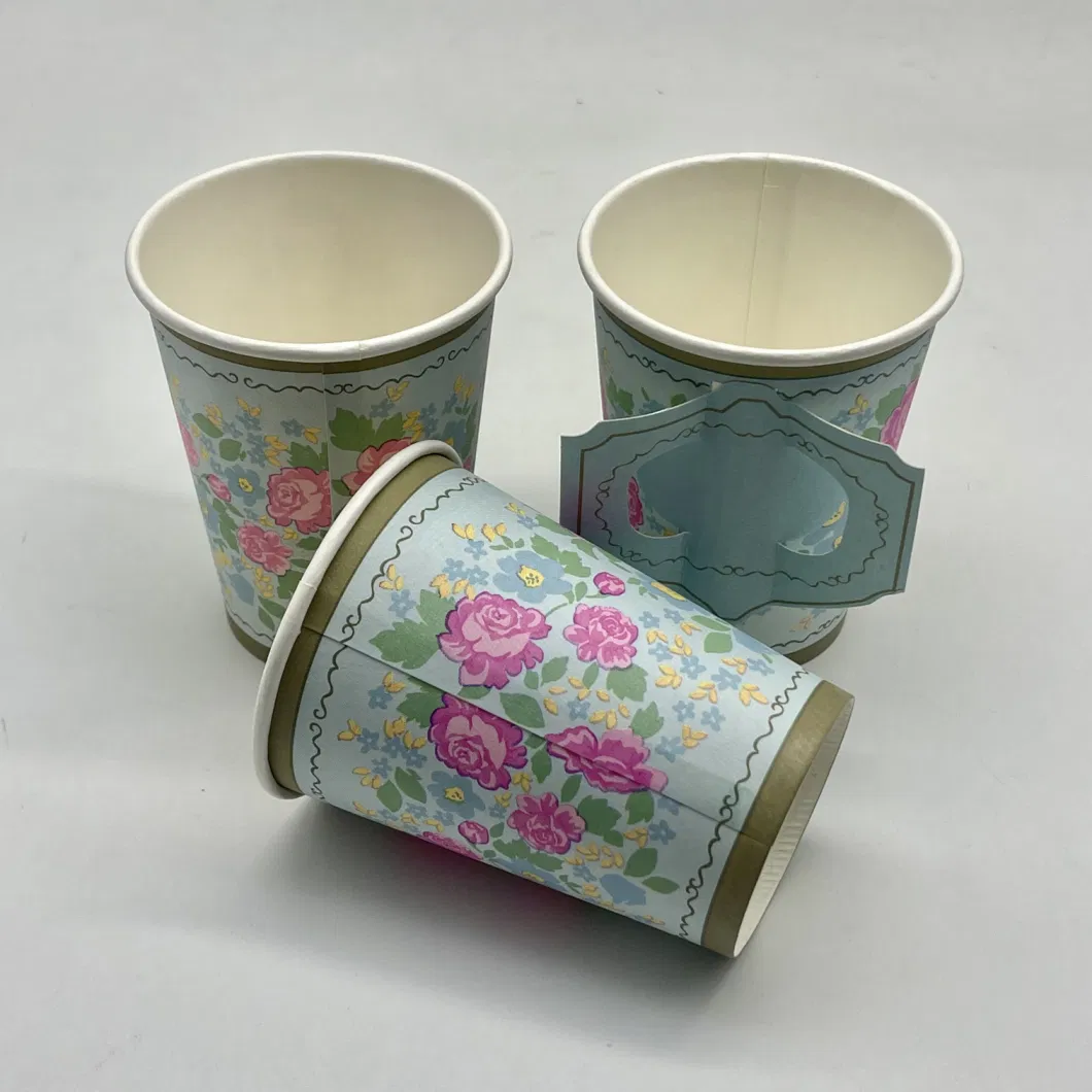 7ozdouble Sided Custom Printed Paper Cup with Handle Afternoon Tea Cup