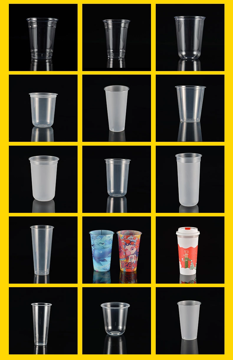 U Shape Creative Cute Disposable Juice Cup Transparent Milk Tea Plastic Cups Cold Drink Packaging Cups with Lid