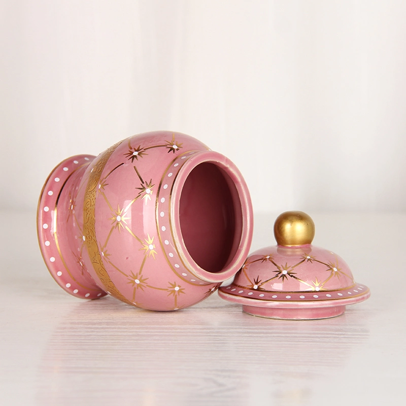 J278p Unique Design Thanksgiving Day Pink Decoration Candle Jar Mini Ceramic Sugar Coffee Tea Jars with Lids