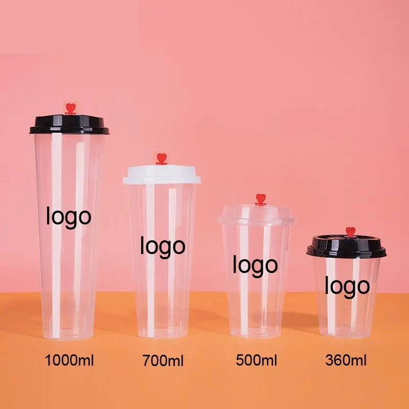 Food Grade Plastic 15oz 16oz PP Disposable Bubble Tea Cup with Lids for Cold Drinks Like Iced Coffee, Soda and Juice