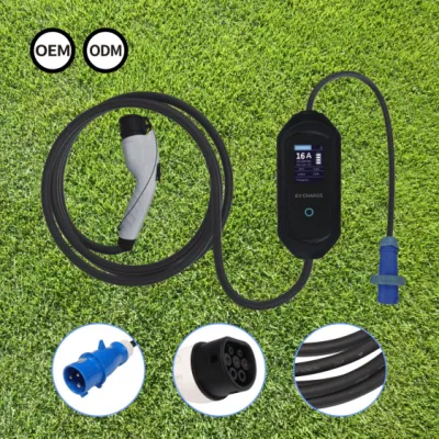 Ee S&T OEM Mode 2 3.5kw 16A CE Rhos Qualification Adjustable Portable Home AC EV Charger in Black Color with Type 2 Plug