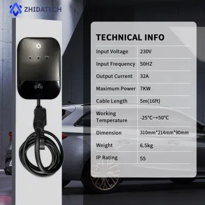 Zhida Tech 7kw 32A EV Electric Vehicle Charger Type 2 EV Charger IP55 Ocpp1.6j