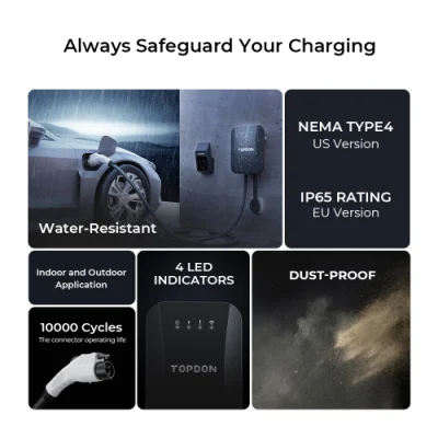 Topdon Pulseq AC Home 22kw 11kw 9.6kw 7kw Ocpp Evse J1772 Smart IP65 Waterproof 16A 32A Type2 1 Wallbox UL Electric Car Fast RFID APP Control EV Charger Station