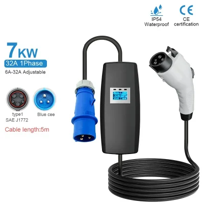 China OEM Type 2 Type 1 1phase 32A 16A EV Charger 3kw 7kw Electric Car Charger AC Mobile Charger