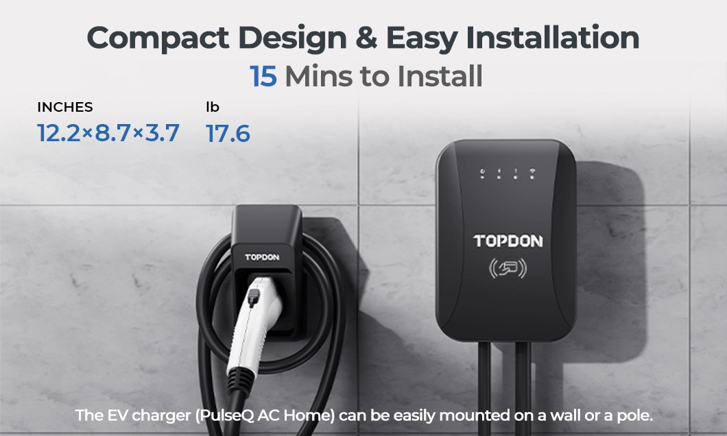 Topdon Pulseq AC Home IP65 Waterproof 16A 32A 240V Ocpp Type 2 1 Level 2 1 Smart 22kw 11kw 16kw 9.6kw 7kw UL Wall Mounted Fast Electric Car EV Charger Station