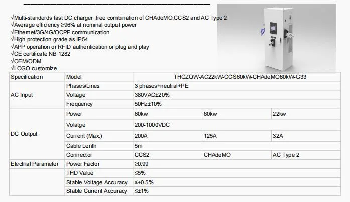 Tonghe Wholesale Commercial 7kw 22kw 44kw AC Dual Plug Ocpp 1.6 Standard Level 2 Cable EV Charger