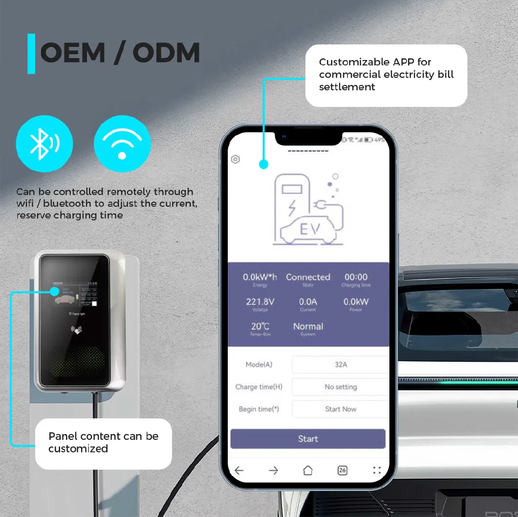 Vechnel WiFi Ocpp1.6j RS-485 CE RoHS Reach Listed Fast Charging7kw 11kw 22kw Wall Box IEC Standard Electric Car Charger Type 2 EV Charging Station