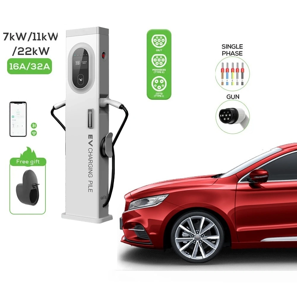 China Factory Directly Supply Ocpp 1.6j Type1 Type2 Floor-Mounted Charging Stations 16A 32A 3.7kw 7kw 11kw 20kw 22kw 40kw Dual Gun Portable EV Charger