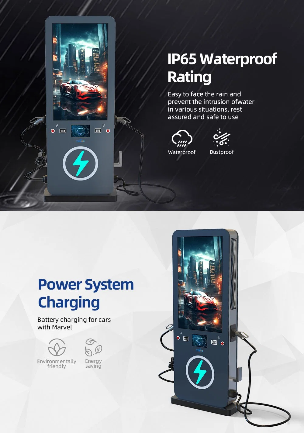 Yeroo 120 Kw Commercial DC EV Charging Station with Weatherproof LCD Advertising Display Digital Signage