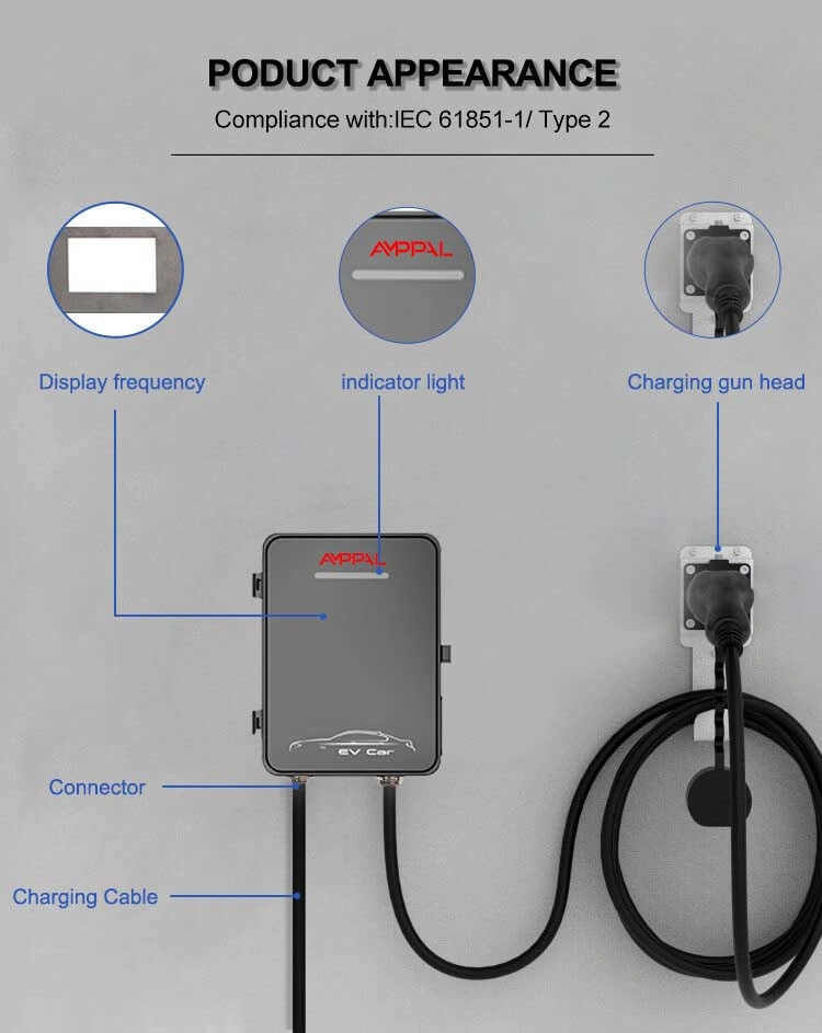 Amppal Level 2 Wall-Mounted AC EV Charging Station 22kw EV Charger