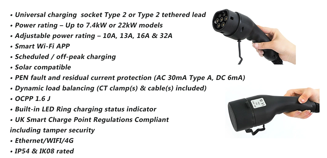 WiFi 4G APP Type 2 32A 3 Phase 380V 11kw Wallbox EV Charger Fast Electric Vehicle Charging Station