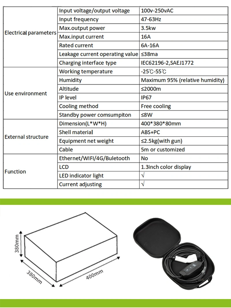 Manufacture Factory Electronic Best Charging Station Adjustable Cruuent Screen Display 3.5kw EV Charger