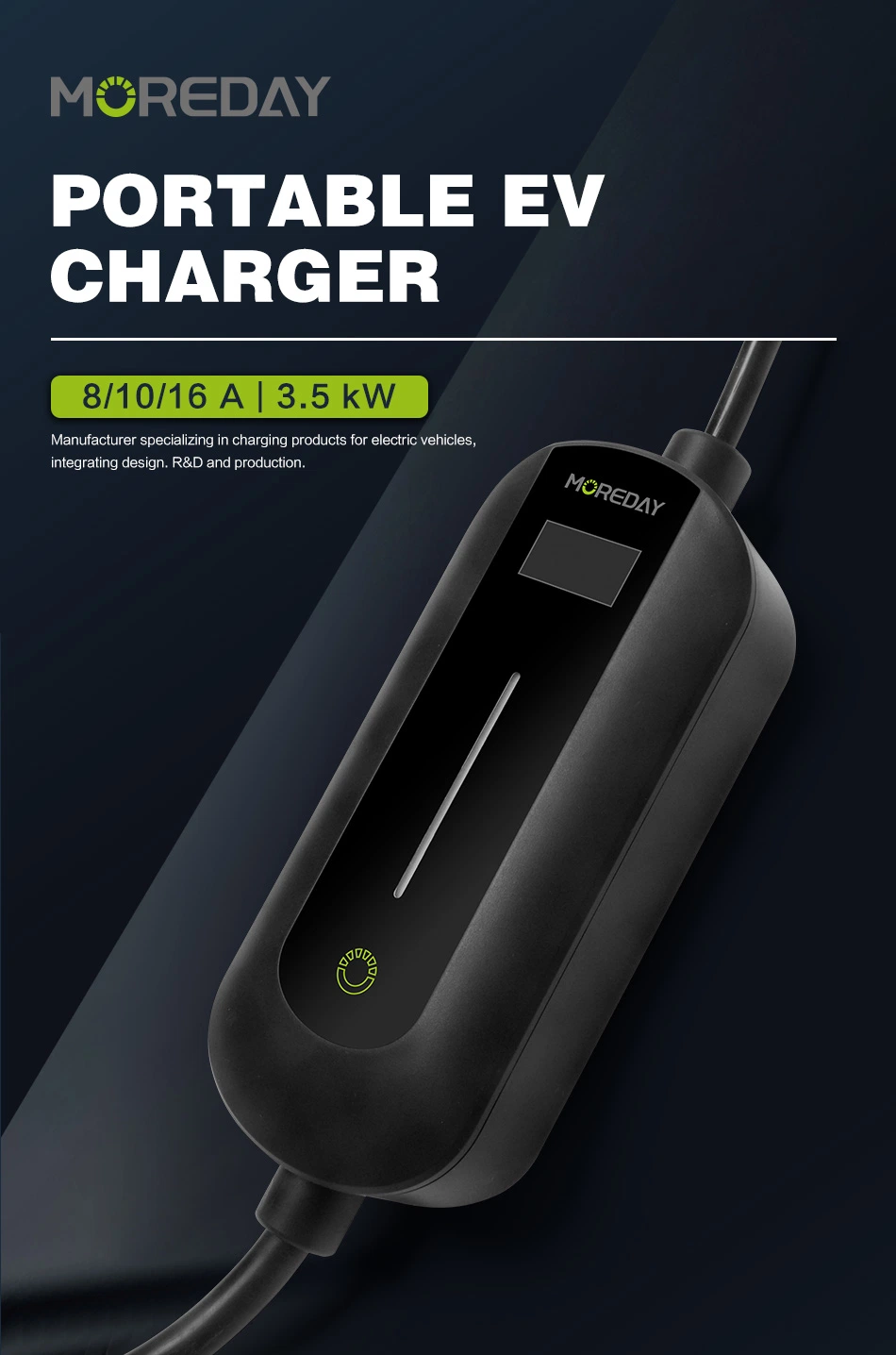 220V Type 2 16A Portable EV Charger IP66 SAE J1772 EV Car Charger for New Energy Electric Vehicle Charging