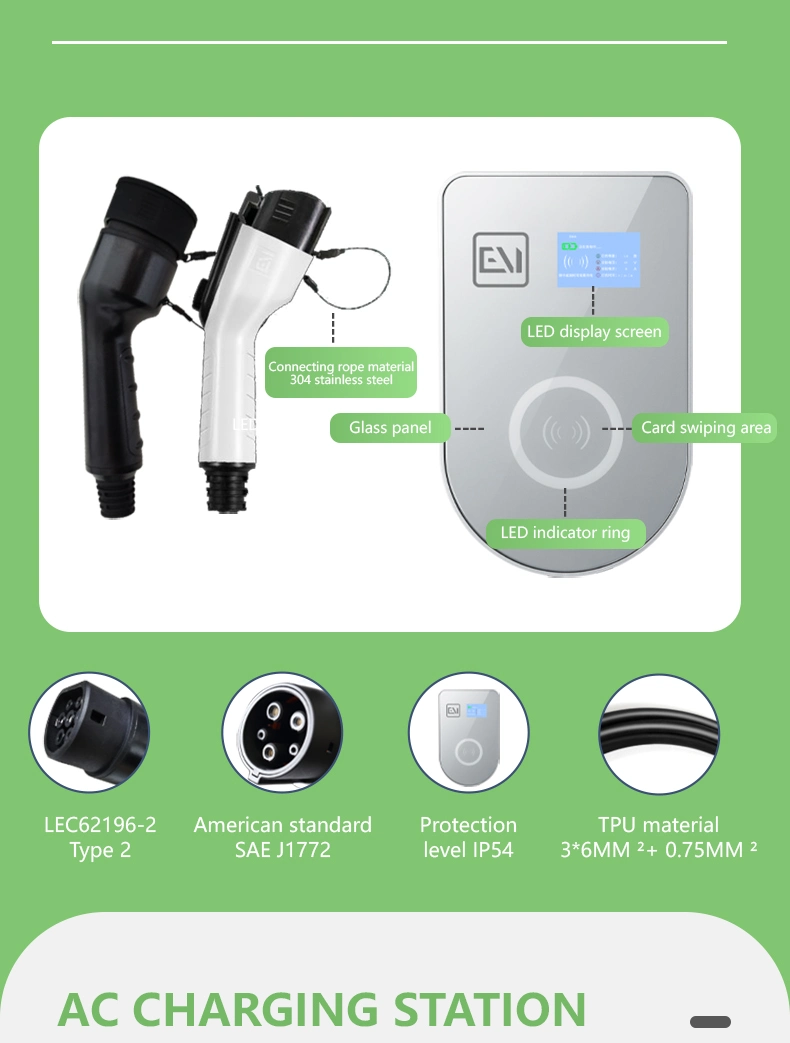 China Manufacturer 7kw Type1/2 Home EV Fast Charger Level 2 Charging Station EV Charging Pile with Display Screen