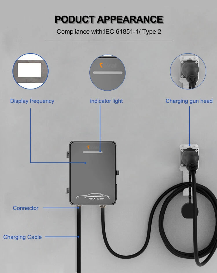 Kayal EV Charging Station Type 2 CE Approved Wall Box with LCD Display