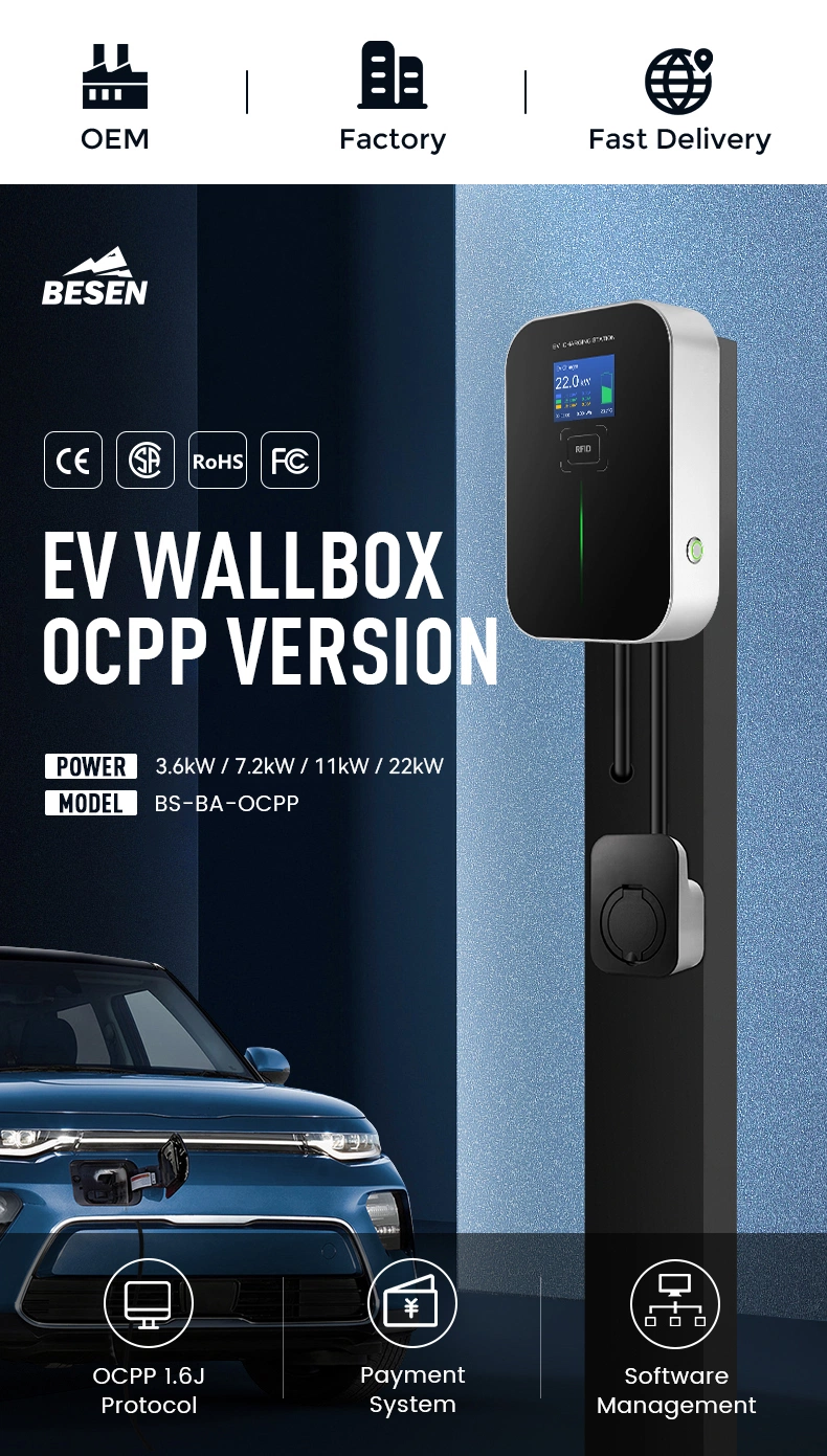 32A 3 Phase Ocpp 1.6j Wallbox 22kw EV Wall Charger EV Charging Station with RFID Card