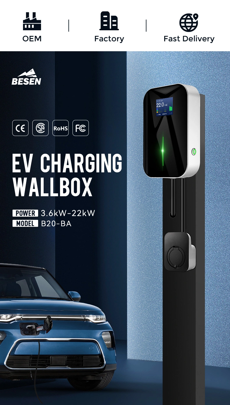 Besen Factory ODM OEM 7kw 11kw 22kw Type 2 IEC62196 Standard Electric Vehicle Fast EV Car Charger Wallbox Charging Station