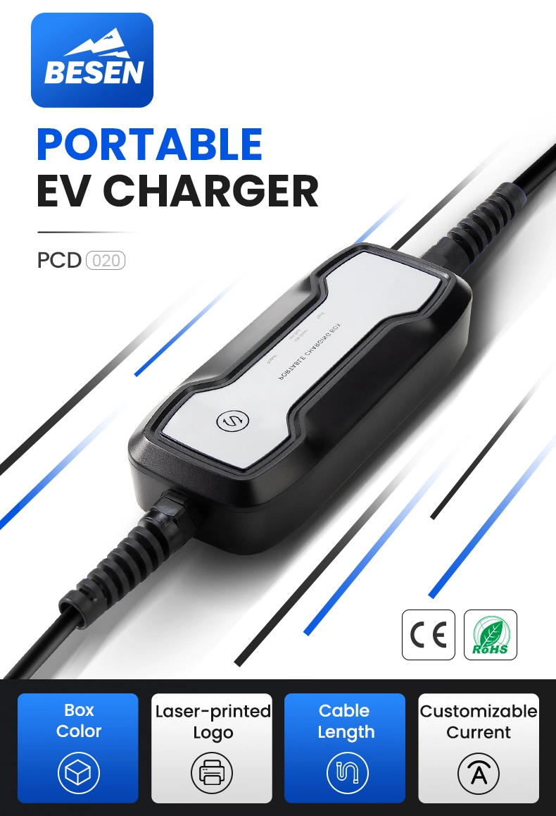 10A Portable EV Charger Box F or Electric Vehicle with Type 1 Plug NEMA6-20 Outlet Standard