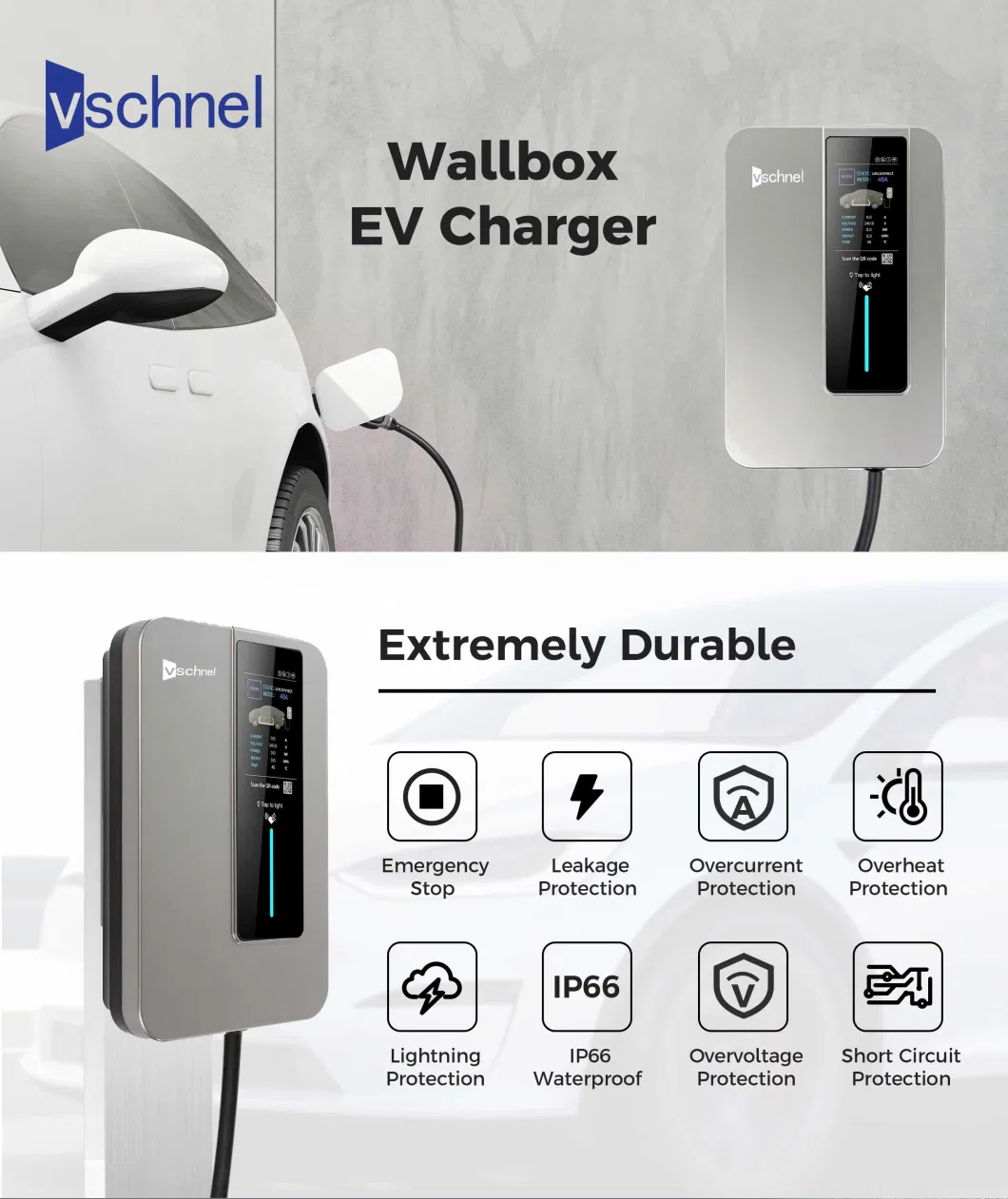 Smart Commercial EV Charger APP 11kw Single Phase Ocpp1.6 WiFi APP AC Fast Wallbox Type 1