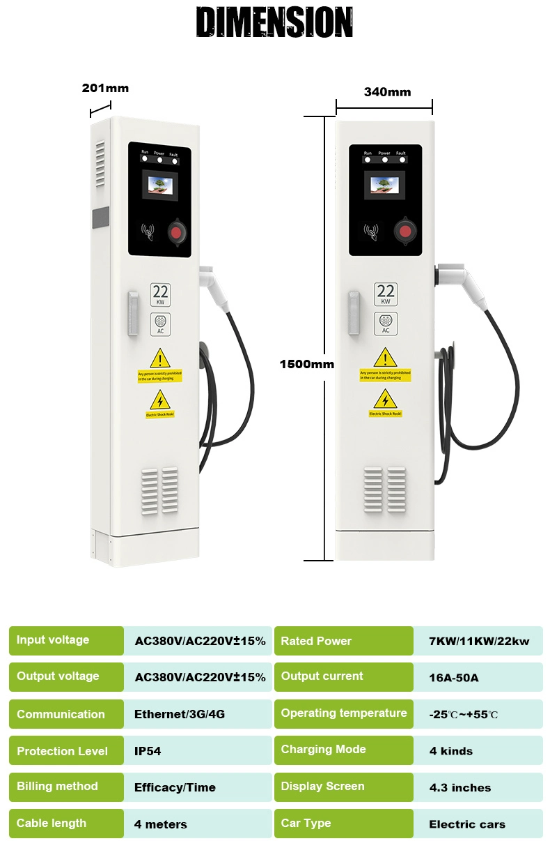 UL Certified Fast Charger Evse AC EV Charger 7kw 11kw 22kw GB/T 32A Ground Mounted Energy Electric Vehicles Fast Charging Station