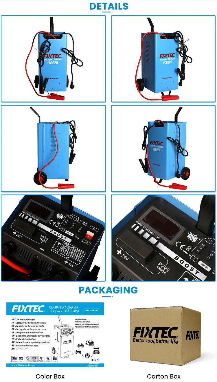 Fixtec China Wholesale Industrial Car Battery Charger 12V 24V Automatic Battery Charger Power Bank for Car Battery