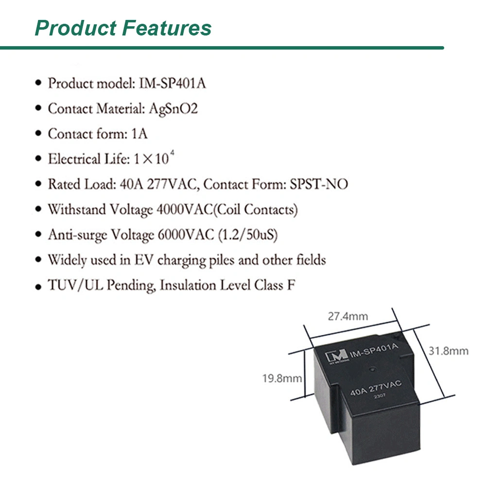 Im-Sp401A Relay Manufacturer Space-Saving 40A 277VAC 12V Evse Power Relay for Modec 2 IC-Cpd