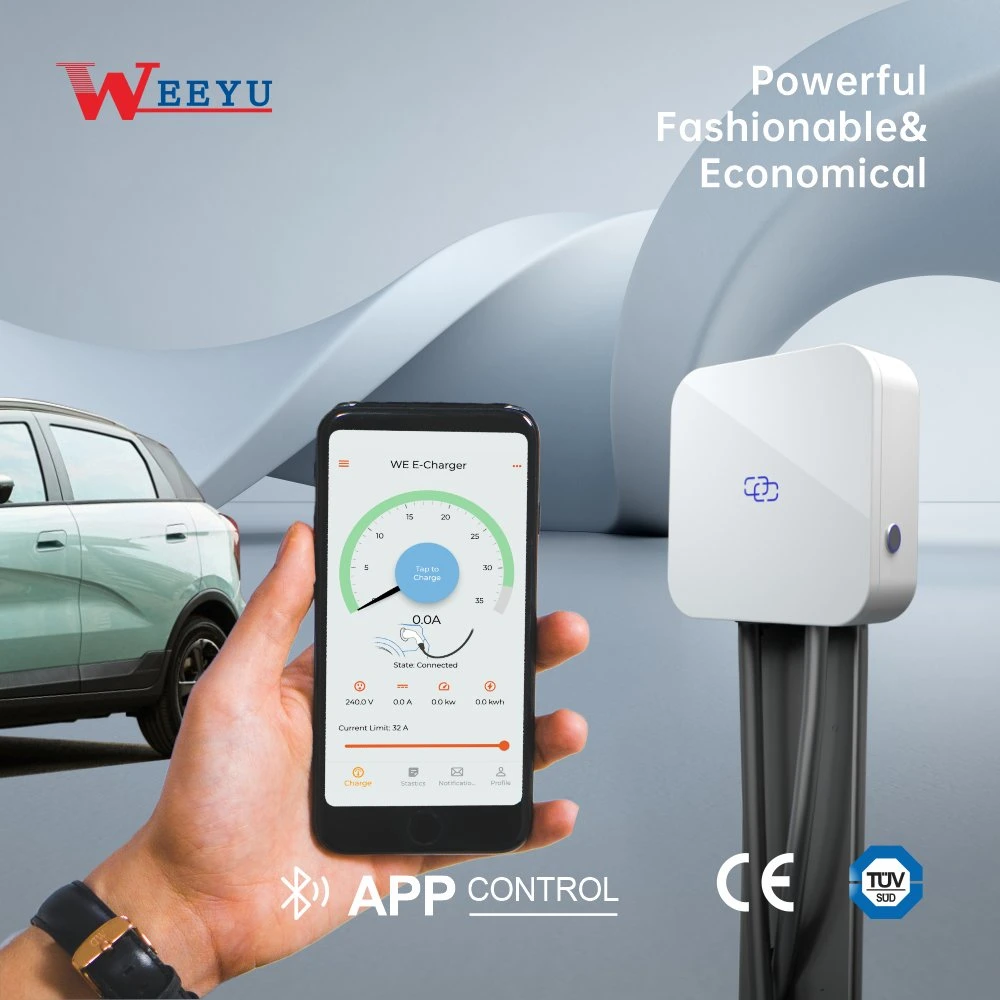 Weeyu 32A 3phase Evse Electric Vehicle Wallbox EV Home Charger IEC62196-2 Wallbox EV Charger Level 2 with Type 2 Socket