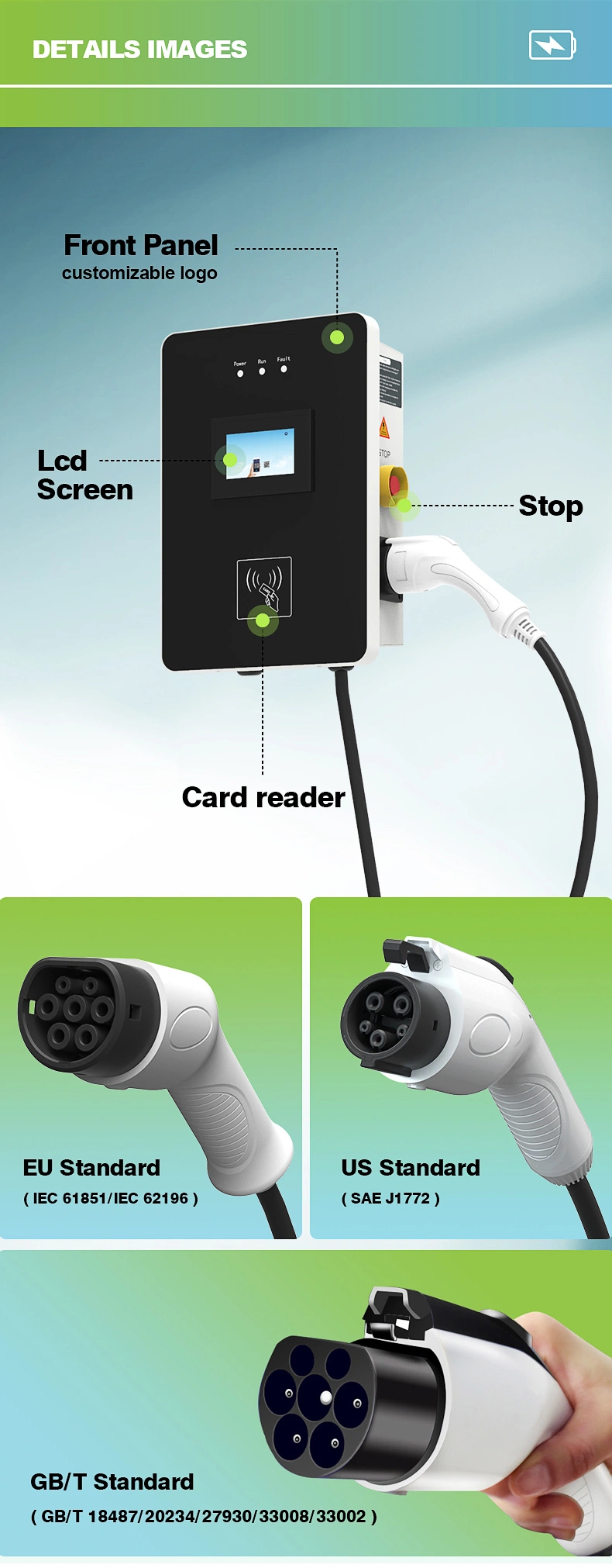 Hot Sale AC 22kw Wall-Mount EV Charger Wall Box Car Charger