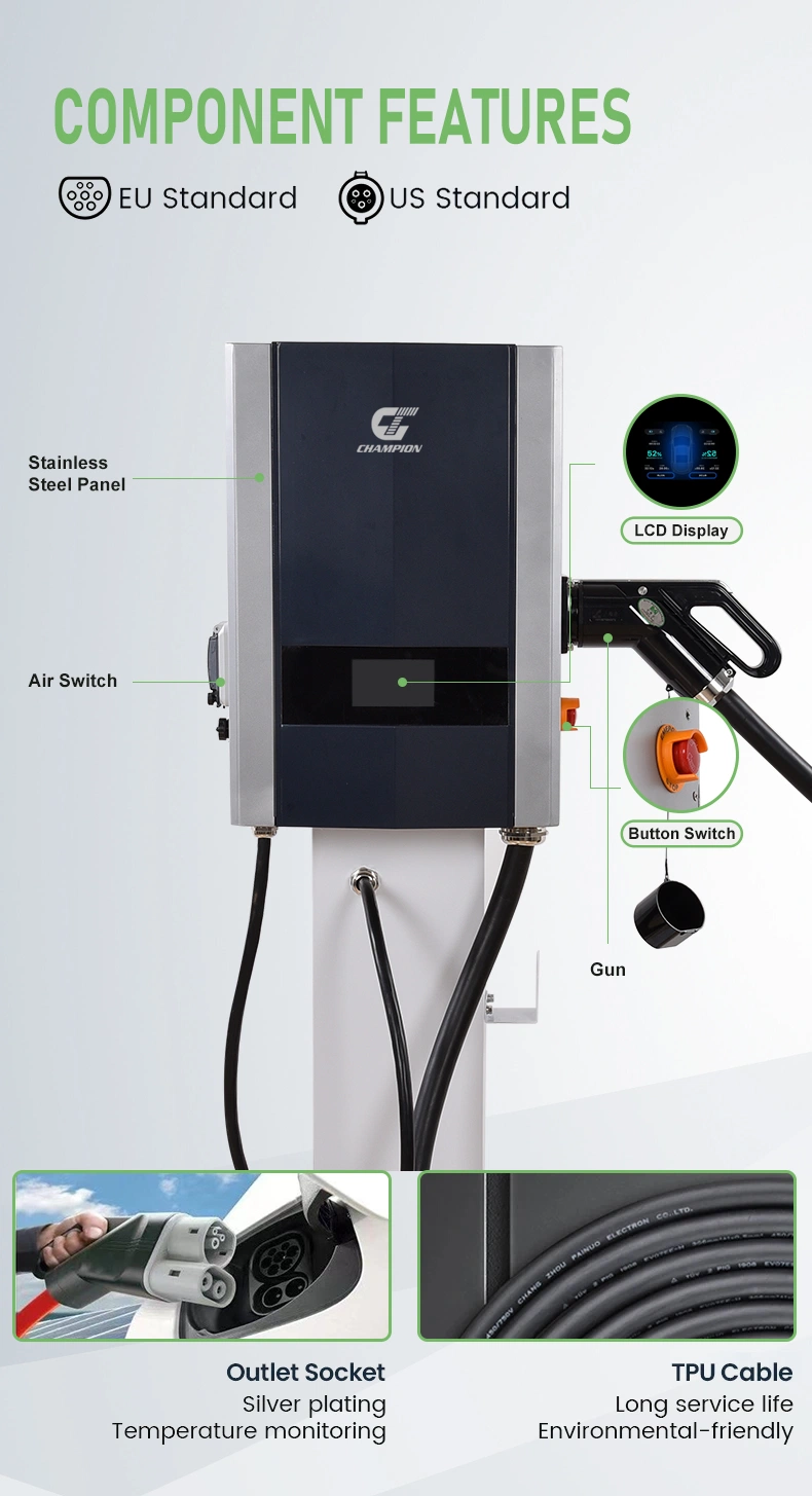 New Trend Electric Vehicle Charging Station DC Wall-Mounted Electric Vehicle Charging Pile Europe Standard EV Charger 20kw 30kw